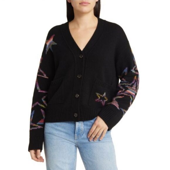 NWT Rails Reese Rainbow Stars Wool cardigan in black XL - Picture 1 of 8